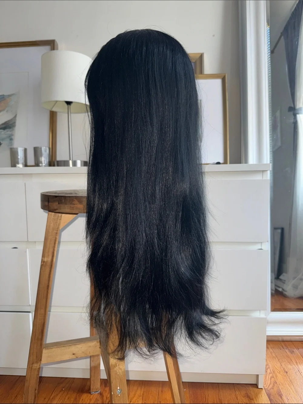 Black Women's Long Straight Wig with Bangs